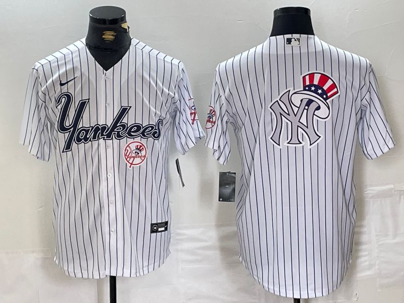 Men New York Yankees Blank White stripe Three generations joint names Nike 2024 MLB Jersey style 8
